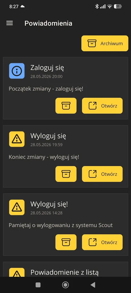 Scout Mobile Operator – lista powiadomień