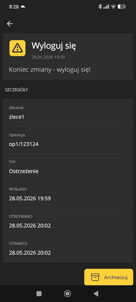Scout Mobile Operator – szczegóły powiadomienia „Wyloguj się”